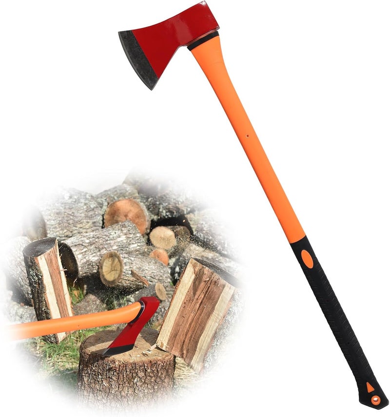 ETICSIPA Chopping Axe: 33.5” Hatchet Axe with Shock Absorbing Fiberglass Handle 4.5lbs Felling Axes for Splitting Log Cutting Firewood GardeningTool - Image 1